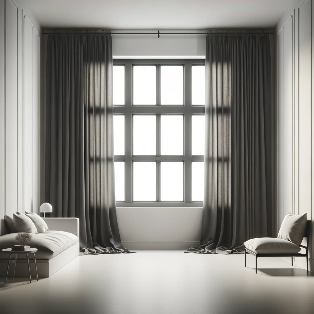 Single Pane Windows in minimalist design using Heavy Curtains