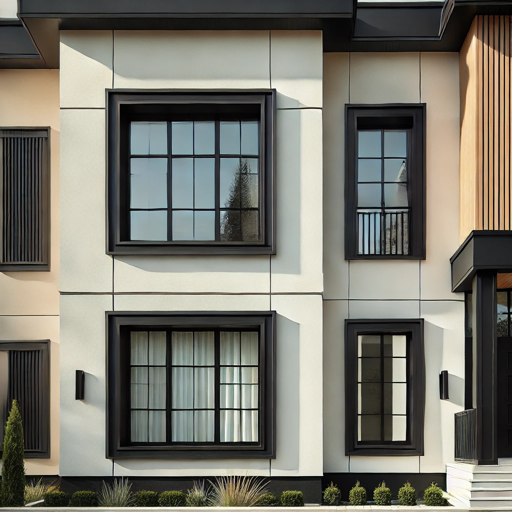 Complement with Contrasting Colors Style Houses with Black Windows 